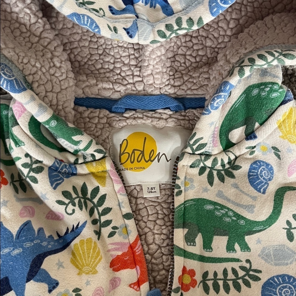 Mini Boden Multicolor Dinosaur Print Kids Hoodie 7-8y boys